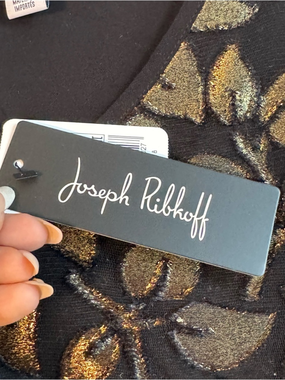 Joseph Ribkoff Black Top with Gold Leaf Motif, size 14, NWT - Picture 5 of 10